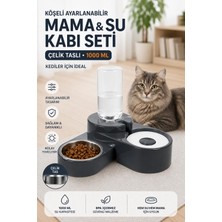 Frefly Store Miapet Köşeli Ayarlanabilir Hazneli Çelik Taslı Kedi-Köpek Mama ve Su Kabı Seti 1000ML Gri