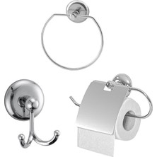 Frefly Store BADEM10 Krom Metal Sağlam Aparat Vidalı Lavabo Banyo Wc Bez Havlu Çatal Askı Tuvalet Kağıtlık 3'lü Set