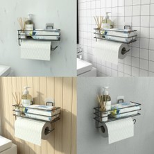 Frefly Store Teome Yapışkanlı Raflı Kağıt Rulo Havluluk Peçetelik Havlu Kağıtlık Siyah Banyo Mutfak Düzenleyici Raf
