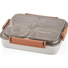 Frefly Store Vagonlife Bento 1200ML Lunchbox Tek Katlı 4 Bölmeli ve Kaseli Çelik Sefer Tası Yemek Kutusu (Turuncu)