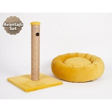 Frefly Store Brt Pet 2'li Set, Tırmalama Tahtası ve Polar Simit Kedi Yatağı, Sarı