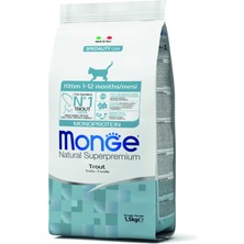 Frefly Store Monge Natural Superpremium Kitten Trout Islak Kedi Maması (Alabalık Bazlı Islak Mama, Lif Bakımından Zengin, Boya ve Koruyucu Madde Içermez, Kedi Maması, 1,5 Kg)