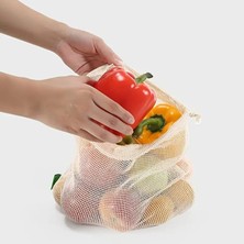 Frefly Store Pamuklu Organik 6'lı Set Çevre Dostu Sebze ve Meyve Filesi, Beyaz, Çok Amaçlı Saklama Çantası, Ayarlanabilir Ipli Kapama