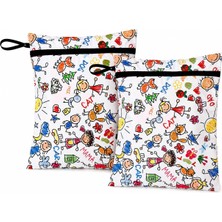 Frefly Store Yorni Family 2 Adet Islak Mayo ve Kirli Bez Taşıma Çantası 35X30 Cm, Su Geçirmez Fermuarlı Yıkanabilir Organizer