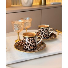 Onedekor 2 Kişilik Porselen Leopard Kahve Fincanı Takımı