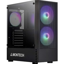 Frefly Store Montech X2 Plus Siyah Matx/yüksek Hava Akışı, Mesh Ön Panel, Tam Cam Yan Panel, Önceden Takılmış 2 x 140 Mm, 1 x 120 mm Argb Fanlar/type C / Usb3.0 /