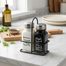 Frefly Store Deconox Metal Standlı Ikili Cam Tuzluk ve Karabiberlik Seti - Siyah & Beyaz Şık Sofra Sunumu