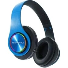 Frefly Store Teknoloji Gelsin Kablosuz Bluetooth Kulaküstü Kulaklık, LED Işıklı, Katlanabilir, Mikrofonlu, Siyah-Mavi