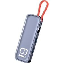 Frefly Store Rock TR06 Multi Fonksiyon 8 In 1 Type-C Hub, Gri, USB 3.0, HDMI 4k, Ethernet