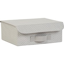 Frefly Store Ocean Home Textile Çekmece Içi Gri Balıksırtı Kapaklı Kutu 30 x 23 x 11 cm