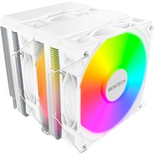 Frefly Store Montech NX600 Argb 6 Isı Borulu ve Premium Üst Kapaklı Çift Kule Cpu Hava Soğutucu | 28MM E28 Argb Premium Fan | Lehimli Bakır Taban | Üstün Isı Dağılımı | Tüm Intel ve Amd Soket Desteği |beyaz