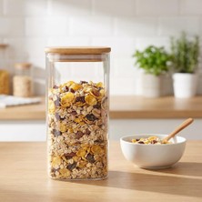 Frefly Store Deconox 1400ML Sızdırmaz Vakumlu Bambu Kapaklı Borosilikat Cam Kavanoz – Hava Geçirmez & Dayanıklı Gıda Saklama Kabı (10CM x 21CM)
