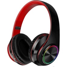 Frefly Store Kablosuz Kulaklık Bluetooth Mikrofonlu Kulaküstü Kulaklık LED Işıklı Katlanabilir Siyah-Kırmızı