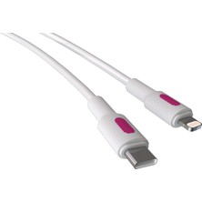 Frefly Store Remorax Coral Type C-Lightning 27WATT Pd Hızlı Şarj Kablosu (Beyaz + Fuşya/beyaz Uç) (120 Cm)