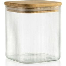 Frefly Store Bambu Kapaklı 200 ml Kare Cam Kavanoz – Çizgili Şeffaf Tasarım, Sızdırmaz Silikon Contalı Saklama Kabı