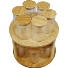 Frefly Store Bybars 12LI Standlı Baharatlık Takım Organizer Bambu Kapak Ahşap Stand