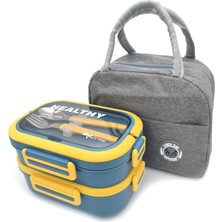 Frefly Store Valkyrie 304 Çelik Bölmeli Lunch Box Seti | Termal Çantalı, Bölmeli, Çatal Kaşıklı, Sızdırmaz Yemek Kabı Sarı-Yeşil