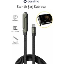 Frefly Store Dossimo Dstn-41 240W Ultra Hızlı Type-C Şarj Kablosu Katlanabilir Stand 1.5m Örgülü 2in1 Stand+Şarj Kablosu