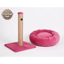 Frefly Store Brt Pet 2'li Set, Tırmalama Tahtası ve Polar Simit Kedi Yatağı, Pembe
