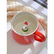 Frefly Store Mukko Home 3D Tavşan Biblo Sürpriz Porselen Kupa - 350 Ml, Şık ve Eğlenceli Tasarım,kırmızı