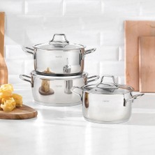 Frefly Store Nehir Silver Klasik 6 Parça Derin Çelik Tencere Seti