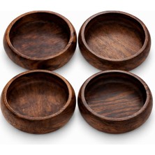 Frefly Store Ch Woodline Ceviz Ağacı Çerezlik Kase Seti 4 Adet 12 cm – El Yapımı Doğal Ahşap Kase, Masif Ceviz, Kahvaltılık ve Sunumluk Kase Set