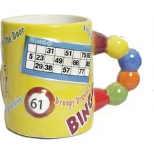 Frefly Store Dekoratif Bingo Temalı Seramik Kupa, Renkli Boncuk Kulplu, Sarı