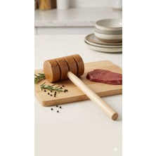 Frefly Store Smartizi Doğal Ahşap Et ve Zeytin Dövme Tokmağı - Düz Başlıklı Ceviz Kıracağı - Ergonomik Mutfak Çekici (27 Cm)