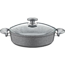 Frefly Store Oms Paslanmaz Granit 24X7,5 cm Gri Pilav Tencere Cam Kapaklı 3310