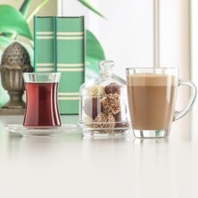Frefly Store Lav Sohbet Cam Bardak Seti 19'lu (6 Çay Bardağı, 6 Çay Tabağı, 6 Kupa, 1 Şekerlik)