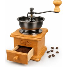 Frefly Store Orret Home Ahşap Hazneli Kahve Değirmeni, Metal Mekanizmalı Manuel Kahve Öğütücü, Çekmeceli El Değirmeni, Ayarlanabilir Öğütme Hazneli Retro Mutfak Kahve Öğütücüsü