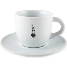 Frefly Store Bialetti - Moka Kahve Fincanı ve Tabağı - 80ML - Bialetti Ikonik Bıyıklı Adam Desenli - Porselen