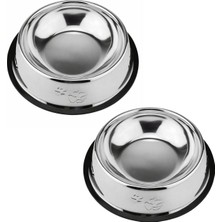 Frefly Store 2 Adet Çelik 500 Ml. 22 Cm.gri Kedi Köpek Kaymaz Taban Mama ve Su Kabı MT251-2