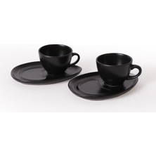 Frefly Store Keramika Mat Siyah Damla Kahve Sunum Seti 4 Parça 2 Kişilik 956