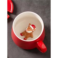 Frefly Store Mukko Home 3D Sevimli Kırmızı Başlıklı Hayvan Biblolu Porselen Kupa - 350ML | Eğlenceli ve Şık,kırmızı