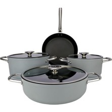 Frefly Store Akdeniz Royal 7 Parça Metal Kulplu Döküm Tencere Seti Gri