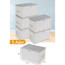 Frefly Store Serstil 5 Adet - Mini Boy Baskı Detaylı Antrasit Çizgili Hurç 30 x 22 x 18 cm