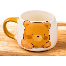 Frefly Store Mukko Home Sevimli Ayı Kabartmalı Porselen Kupa - 350 Ml, El Dekoru Boyama, Şık ve Dayanıklı Kupa,krem, MUG51K