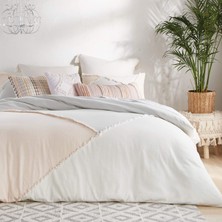 Frefly Store Peri HOME%100 Pamuk 3 Parça Yorgan ve Yastık Seti (Çoklu Renkli Blok Saçak, Tam/kraliçe)