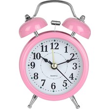 Frefly Store HT-850 Yüksek Sesli Alarmlı Saat Nostaljik Analog Çalar Saat Fosforlu Işıklı Metal Gövde Akar Saniyeli Sessiz Pilli Saat Pembe