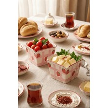 Frefly Store Mithra Life 2'li Seramik Atıştırmalık Çerezlik Meyve Kahvaltılık Sunum Kasesi Çilek Serisi 650 ml El Yapımı MIT1330