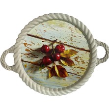 Frefly Store Lüks Dekoratif Plastik Tepsi Bukleli Çerçeve 35 x 35 Renkli Kiraz Dalı Desenli