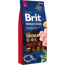 Frefly Store Brit Premium By Nature Adult Large, Büyük Irk - Yetişkin Köpekler Için, Tavuk Etli Kuru Mama, 15 kg