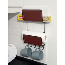 Frefly Store Bosphorus Homi Mutfak Streç Film,kağıt Havlu,kupa,kepçe Düzenleyici Raf Vegan Deri Kaplamalı 19X37X8CM