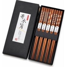 Frefly Store Valkyrie 5 Çift Ahşap 22,5cm Yemek Çubuğu Seti Hediyelik Kutulu Japon Çin Kore Sushi Chopstick