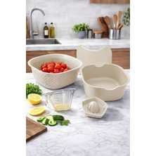 Frefly Store Smartizi 4'lü Çok Fonksiyonlu Mutfak Hazırlık Seti (Kase 4l + Süzgeç 3.5l + Kesim Panosu + Limonluk)