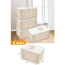 Frefly Store Serstil 4 Adet - Mini Boy Baskı Detaylı Bej Çizgili Hurç 30 x 22 x 18 cm