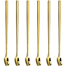 Frefly Store 6 Adet 304 Çelik 17 cm Gold Uzun Kahve ve Smoothie Karıştırma Kaşığı CIN579SR-6