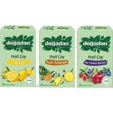 Frefly Store Dogadan Yeşil Çay Deneme Seti, Nar Yaban Mersini, Limonlu, Ananaslı (3 Adet)