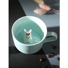 Frefly Store Mukko Home 3D Sevimli Panda Figürlü Porselen Kupa 230 ml Mint Renk Kahve Çay Kupası,turkuaz & Tavşan
